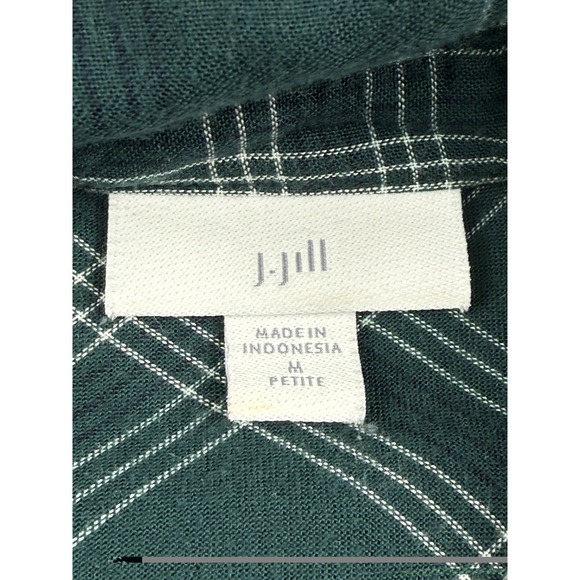 J. Jill Mixed Plaid Double Cloth Tunic Soft Button Up Shirt Green Sz Petite M - Picture 4 of 9